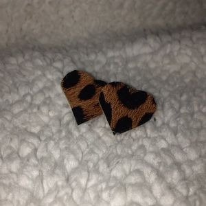 Leopard leather stud earrings